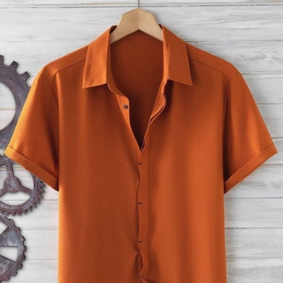 Burnt Orange Basic Men's Button Up Shirt - Picture 1 of 6